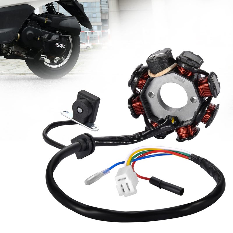 RUTU 8 Pole 5 Wire Coil,Magneto Stator Ignition Relay Coil - Replacement Part for 139QMB GY6 4-Stroke Engine,Compatible with 50cc, 60cc, 80cc, 100cc ATV, TaoTao Scooters, Coolsport, Sunl, NST Mopeds - Image 1